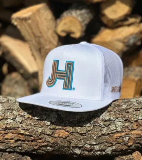 2023 Jobes Hats all White 3D Gold /Turquoise outline