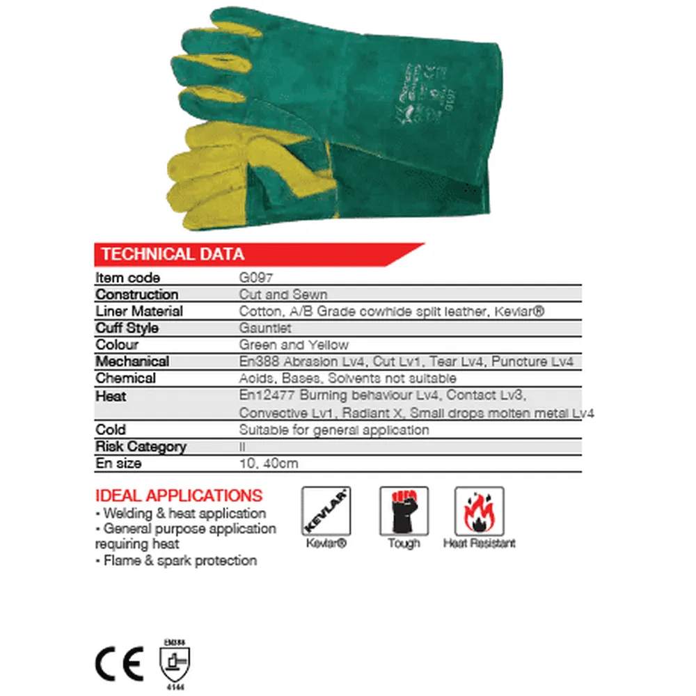 400mm 16'' Heat resistant Spark reinforced Kevlar leather welding gloves Burn-Lv4