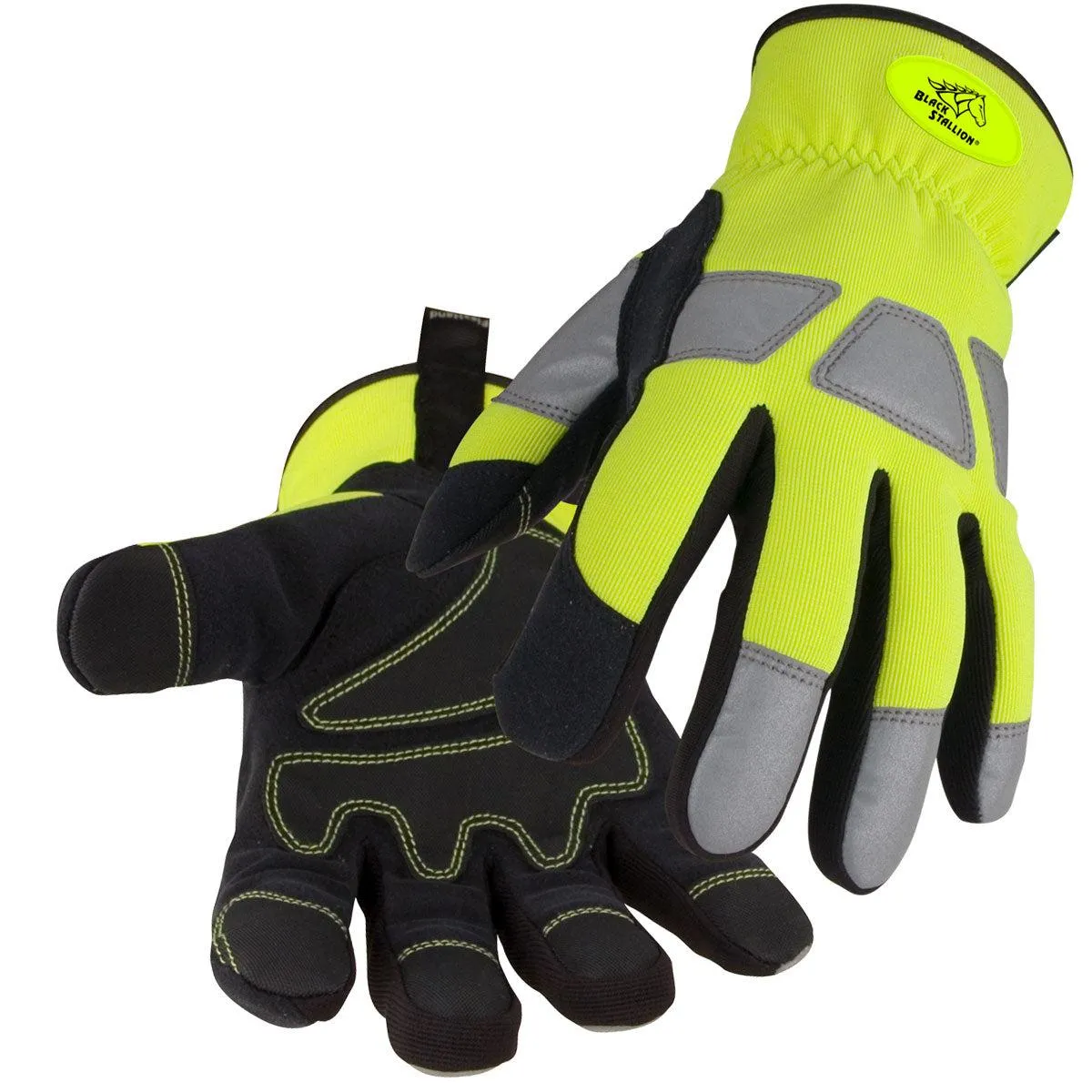 Black Stallion Synthetic Leather Palm Hi-Vis Mechanics Glove - 98HV