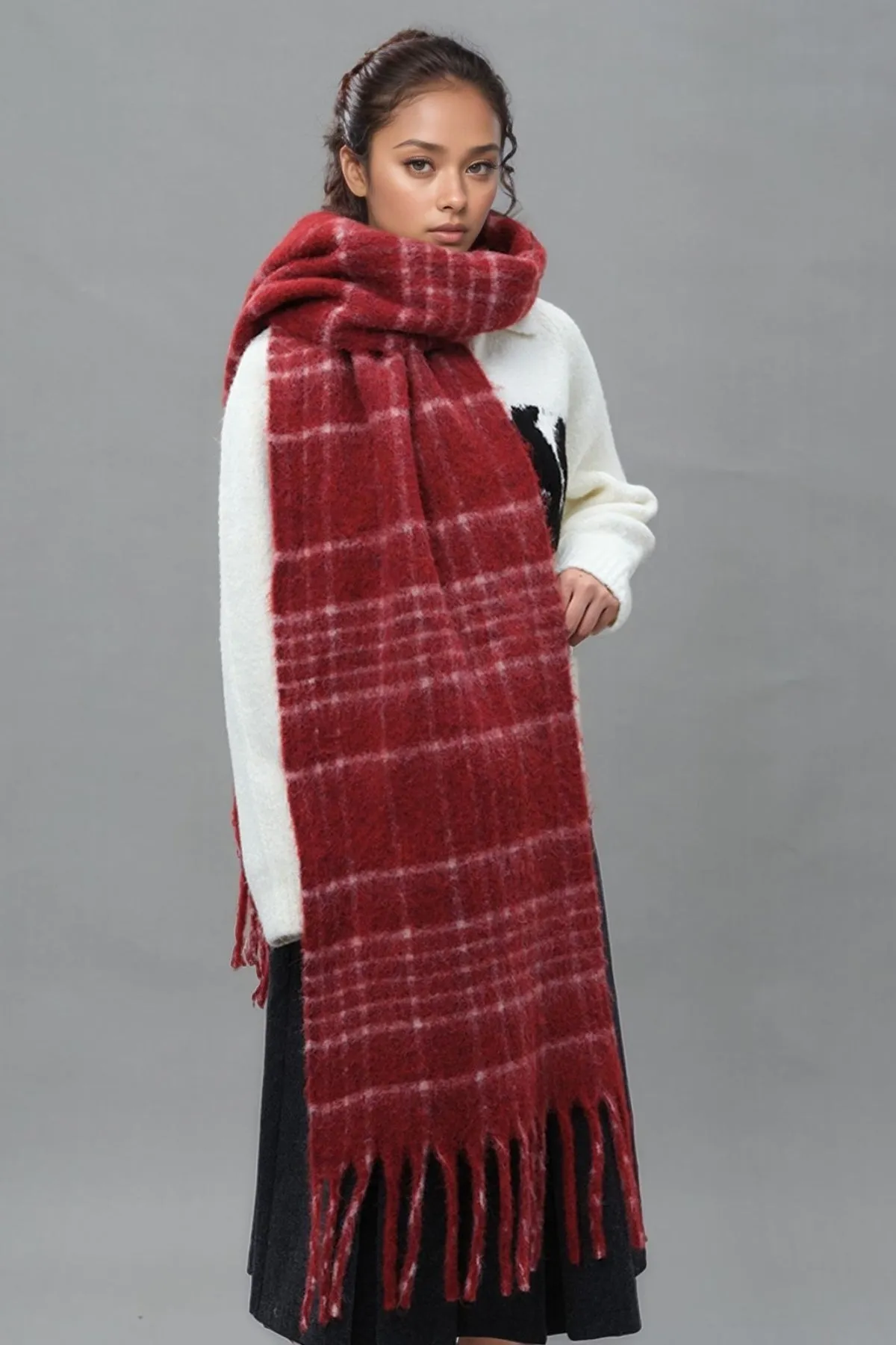 Blue Zone Planet |  Fringe Plaid Thermal Scarf