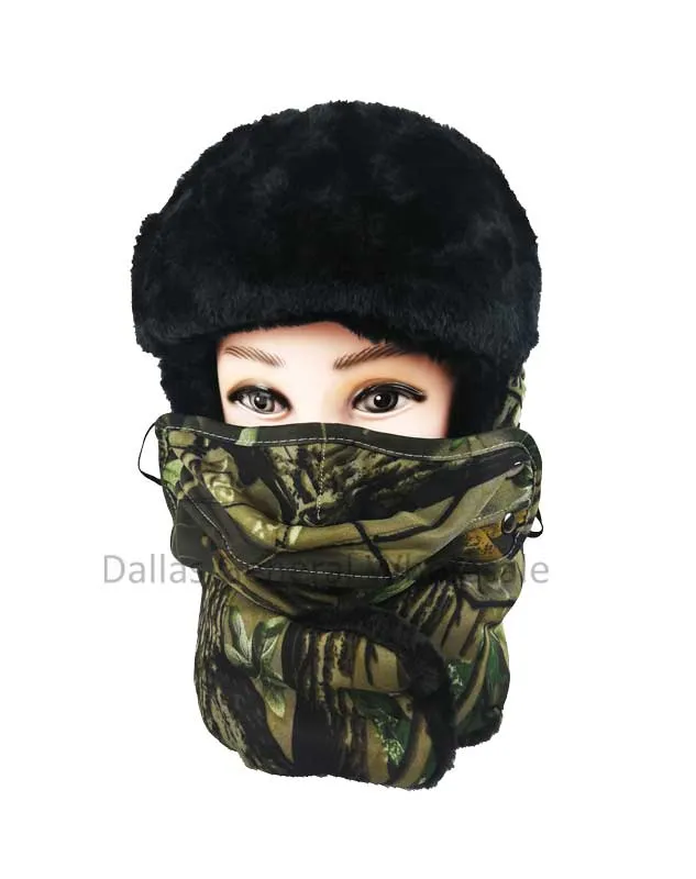 Camouflage Fur Bomber Hats with Mask Wholesale