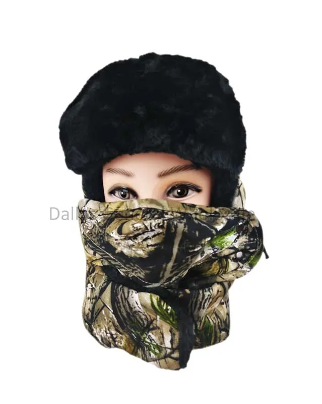 Camouflage Fur Bomber Hats with Mask Wholesale