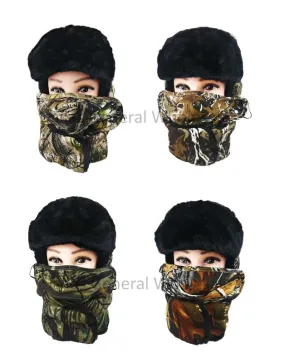 Camouflage Fur Bomber Hats with Mask Wholesale