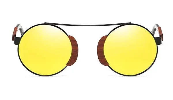 Classy Men Yellow Round Wood Sunglasses