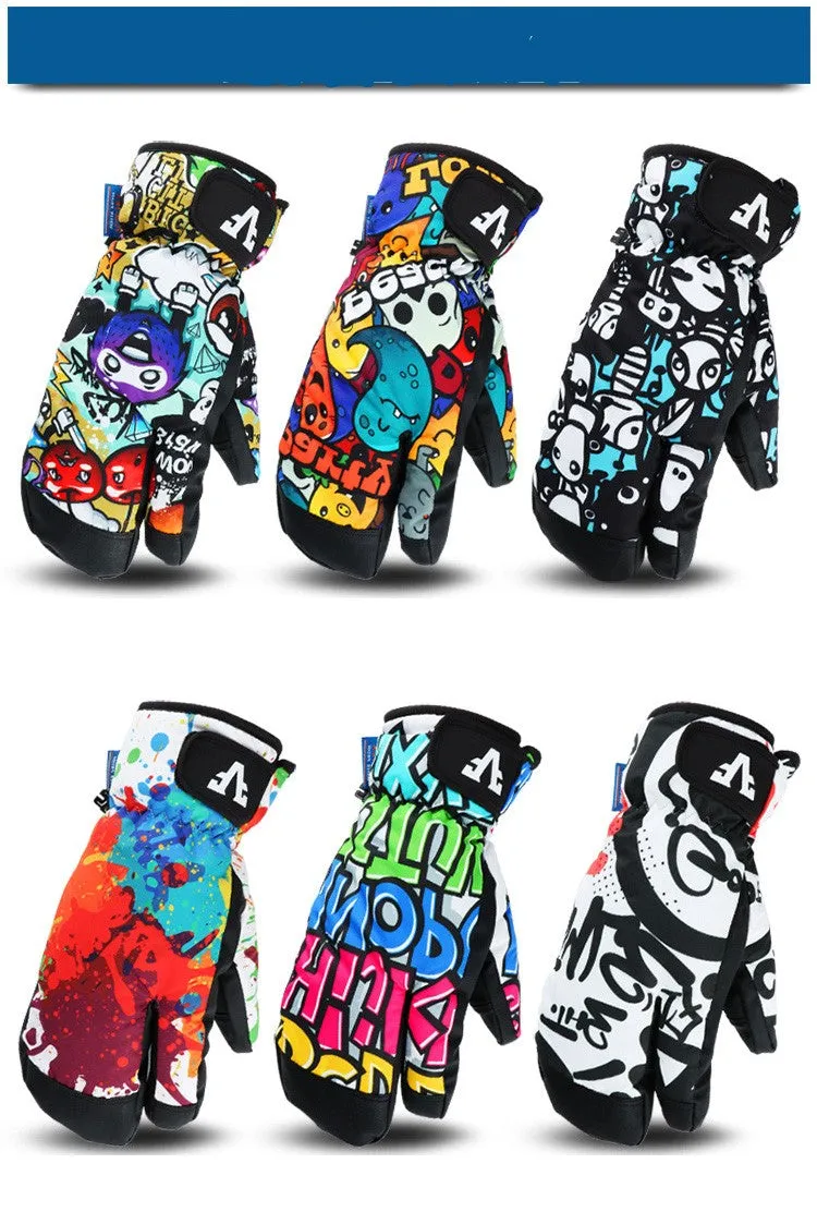 Colorful Cartoon Pattern Weatherproof Mittens  Fore-Finger Touch Tip