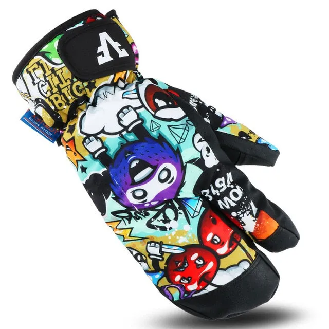 Colorful Cartoon Pattern Weatherproof Mittens  Fore-Finger Touch Tip