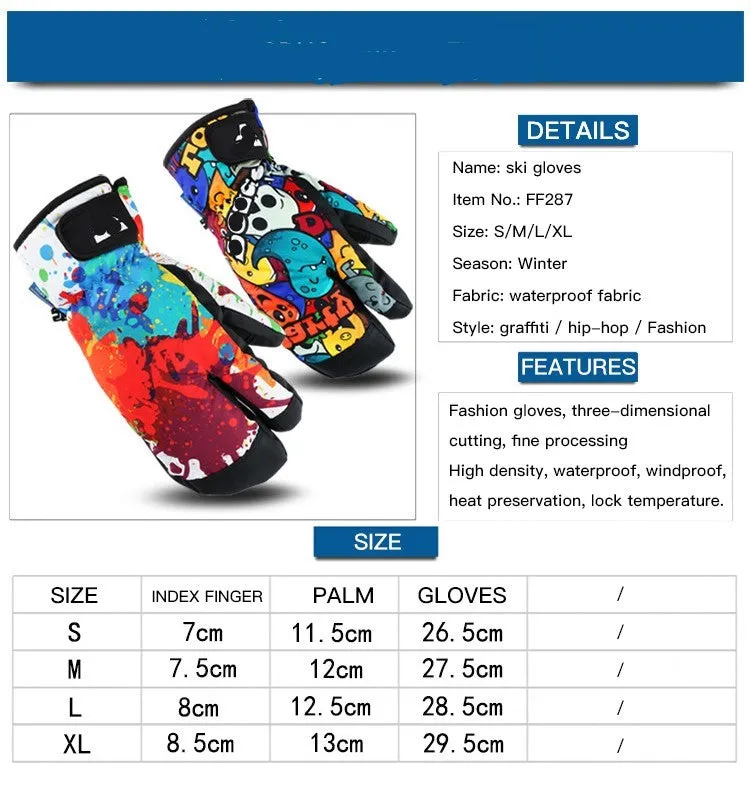 Colorful Cartoon Pattern Weatherproof Mittens  Fore-Finger Touch Tip