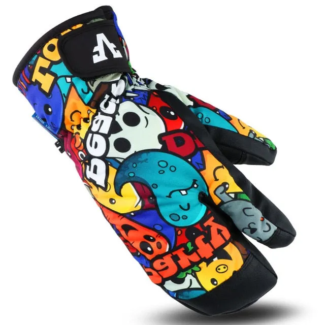 Colorful Cartoon Pattern Weatherproof Mittens  Fore-Finger Touch Tip