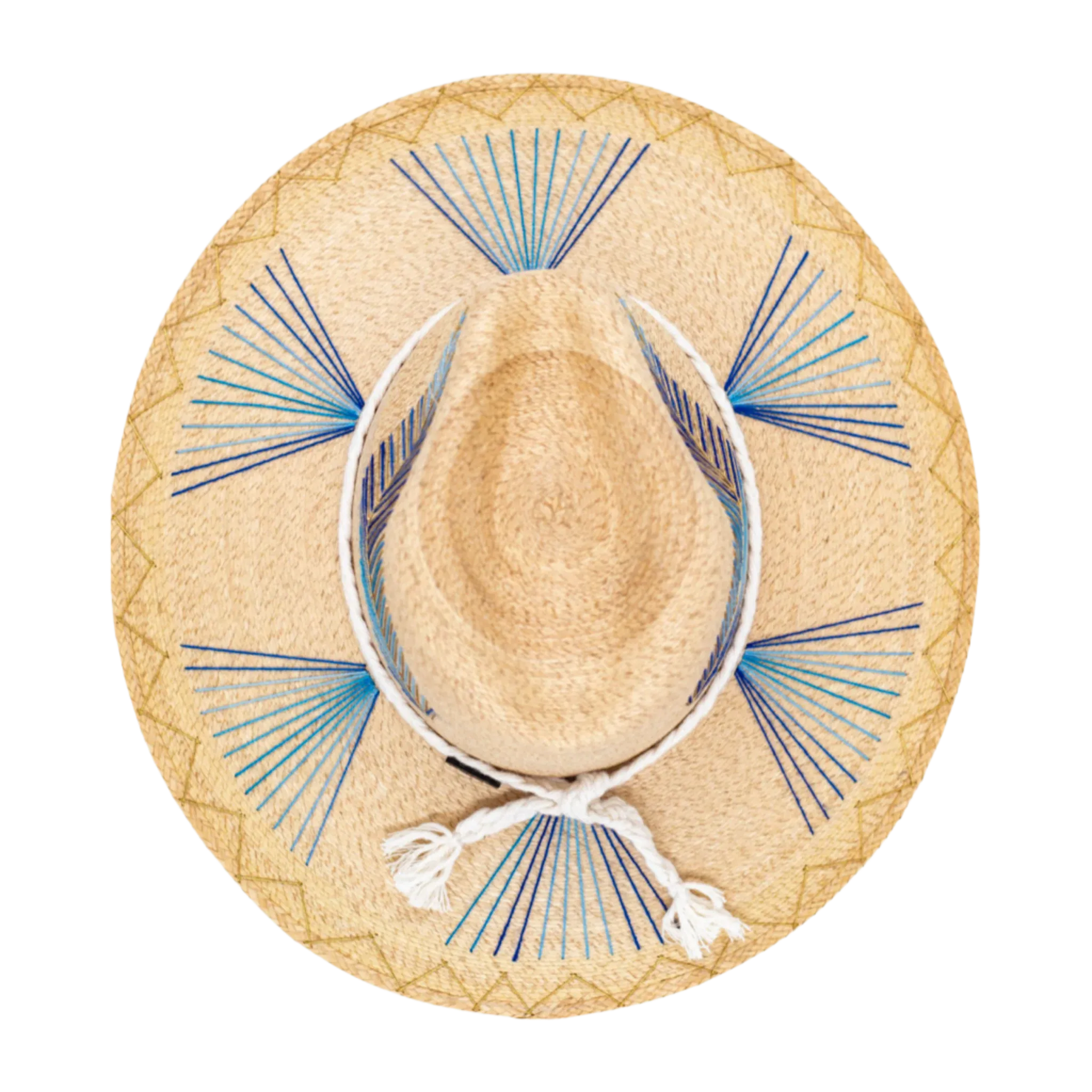 Exclusive Blue Feather, Natural Palm Hat by Corazon Playero