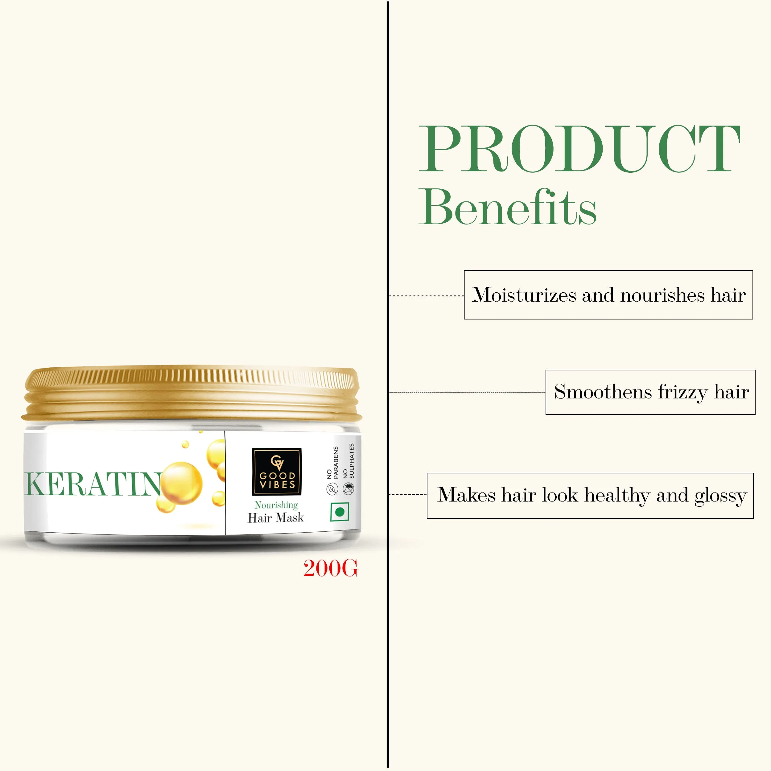 Good Vibes Keratin Nourishing Hair Mask | With Shea Butter | Hair Shine, Softening | No Parabens, No Sulphates, No Animal Testing (200 g)