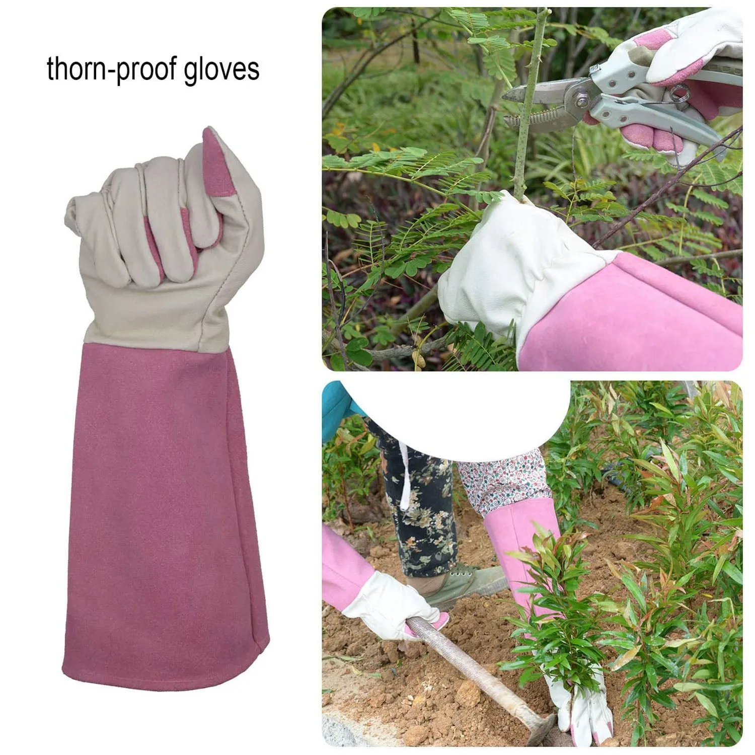 Handlandy Men Women Gardening Gloves Breath Pigskin Leather Long 5067（5/7/9 Pairs）