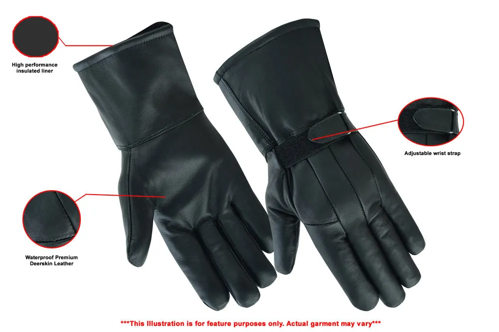 Heavy Load Men's Waterproof Gauntlet Gloves – Insulated Deerskin (Black)