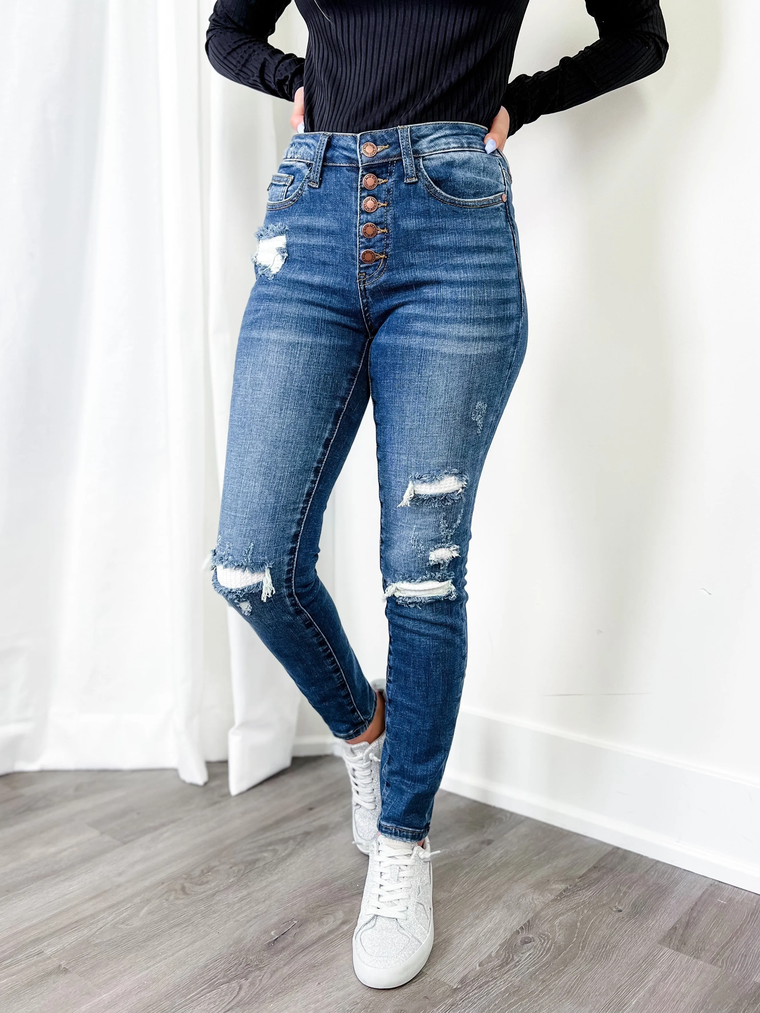 Judy Blue Mid Rise Skinny Thermal Patch