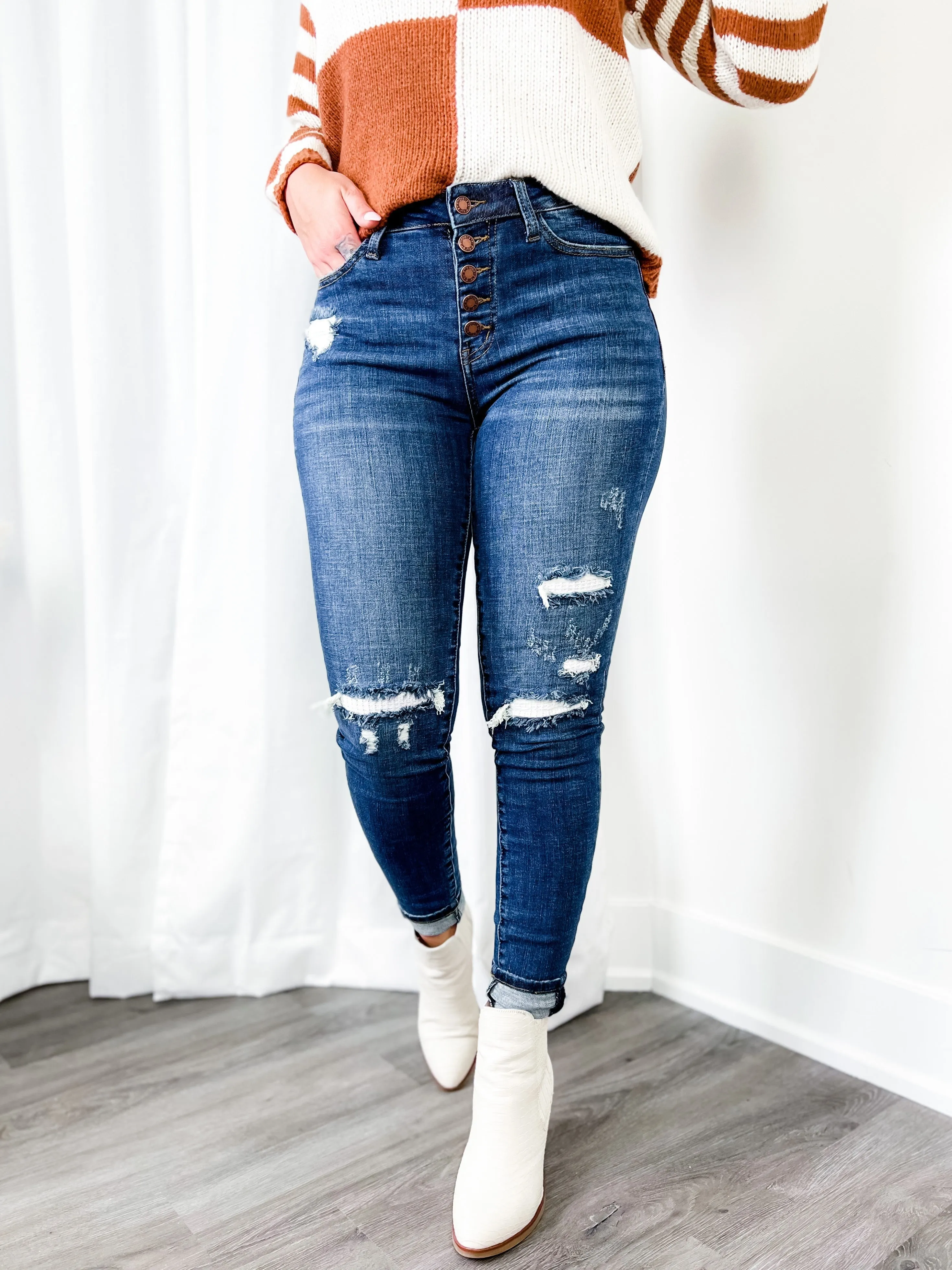 Judy Blue Mid Rise Skinny Thermal Patch