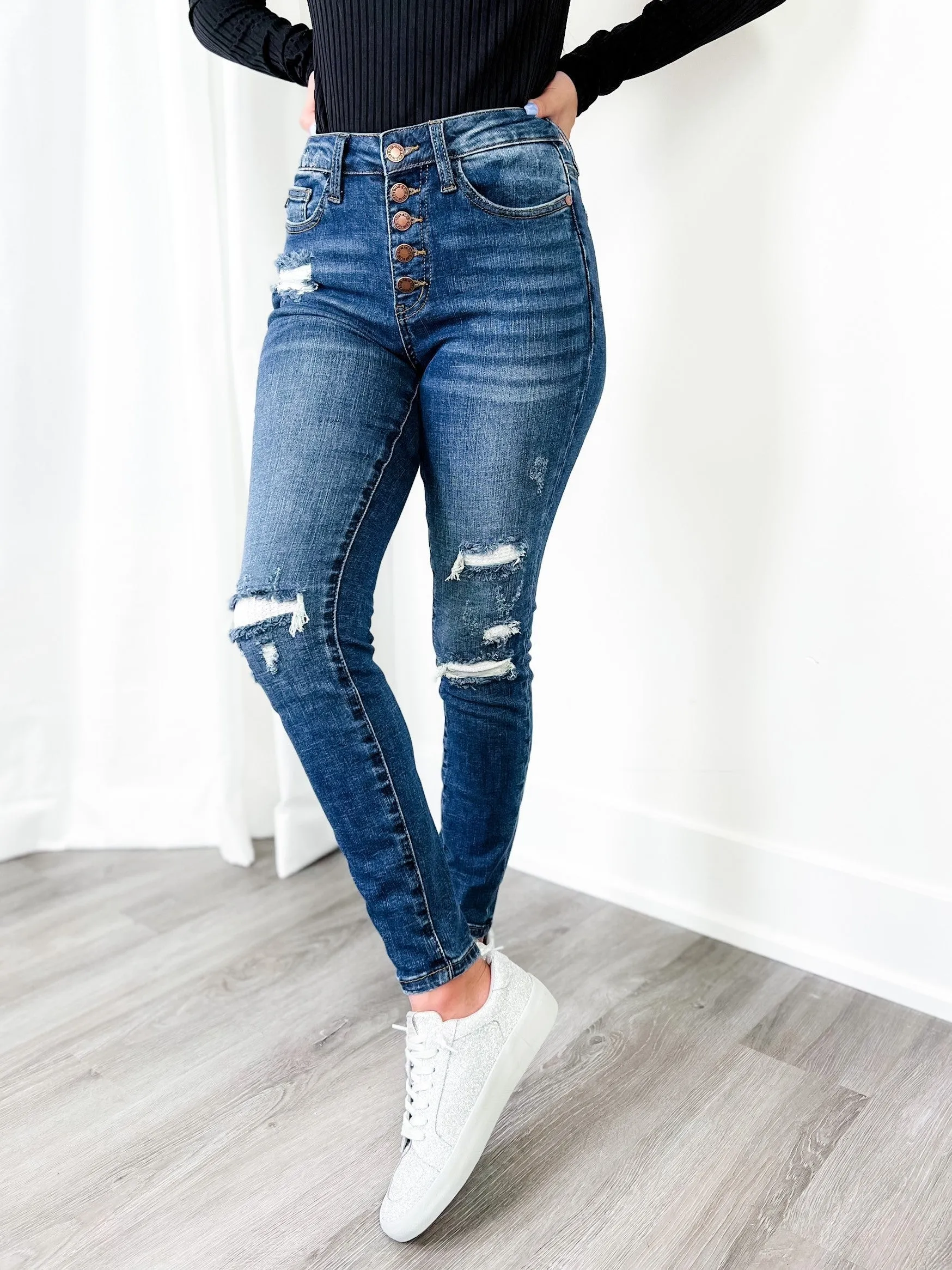 Judy Blue Mid Rise Skinny Thermal Patch