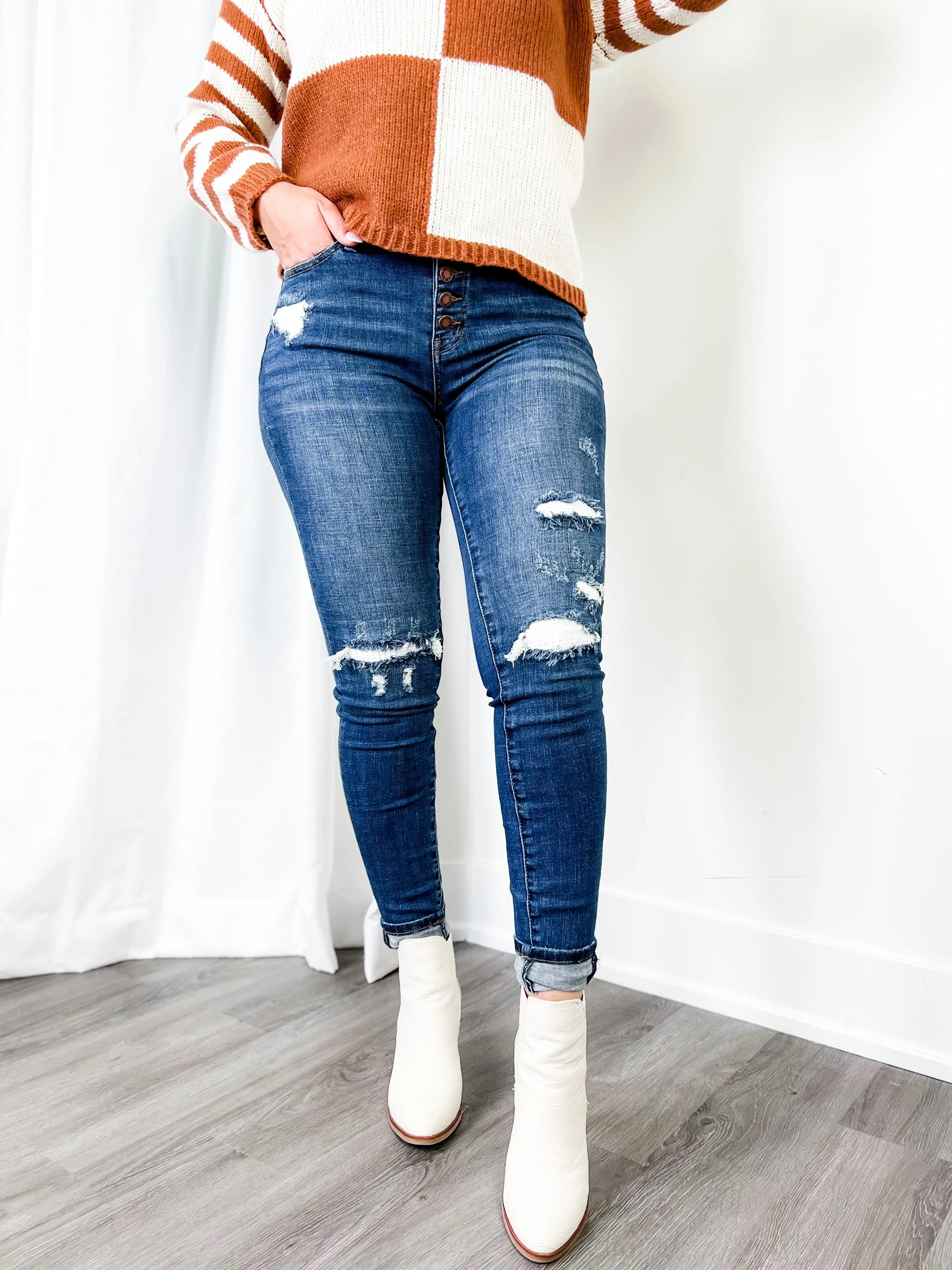 Judy Blue Mid Rise Skinny Thermal Patch