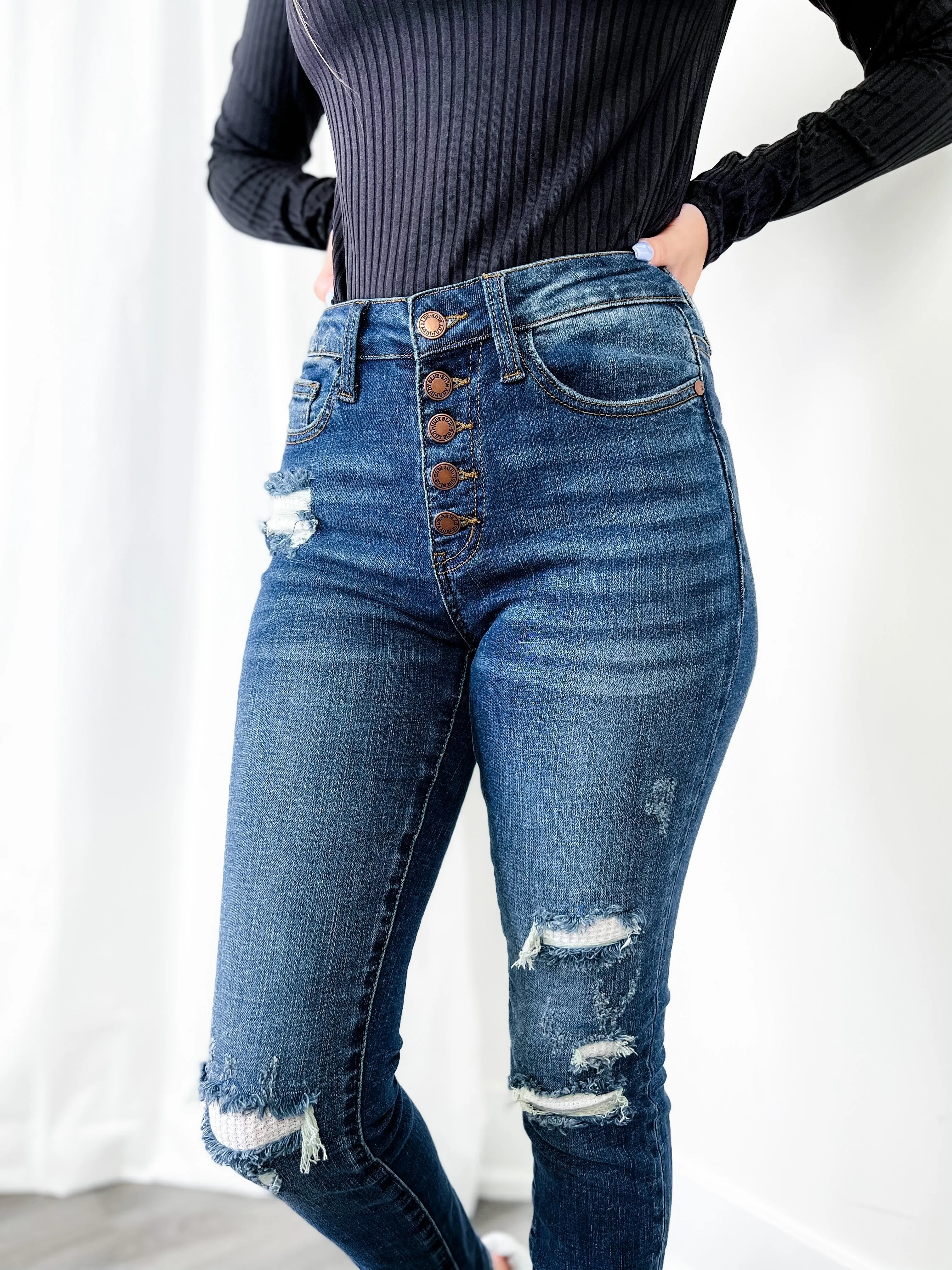 Judy Blue Mid Rise Skinny Thermal Patch