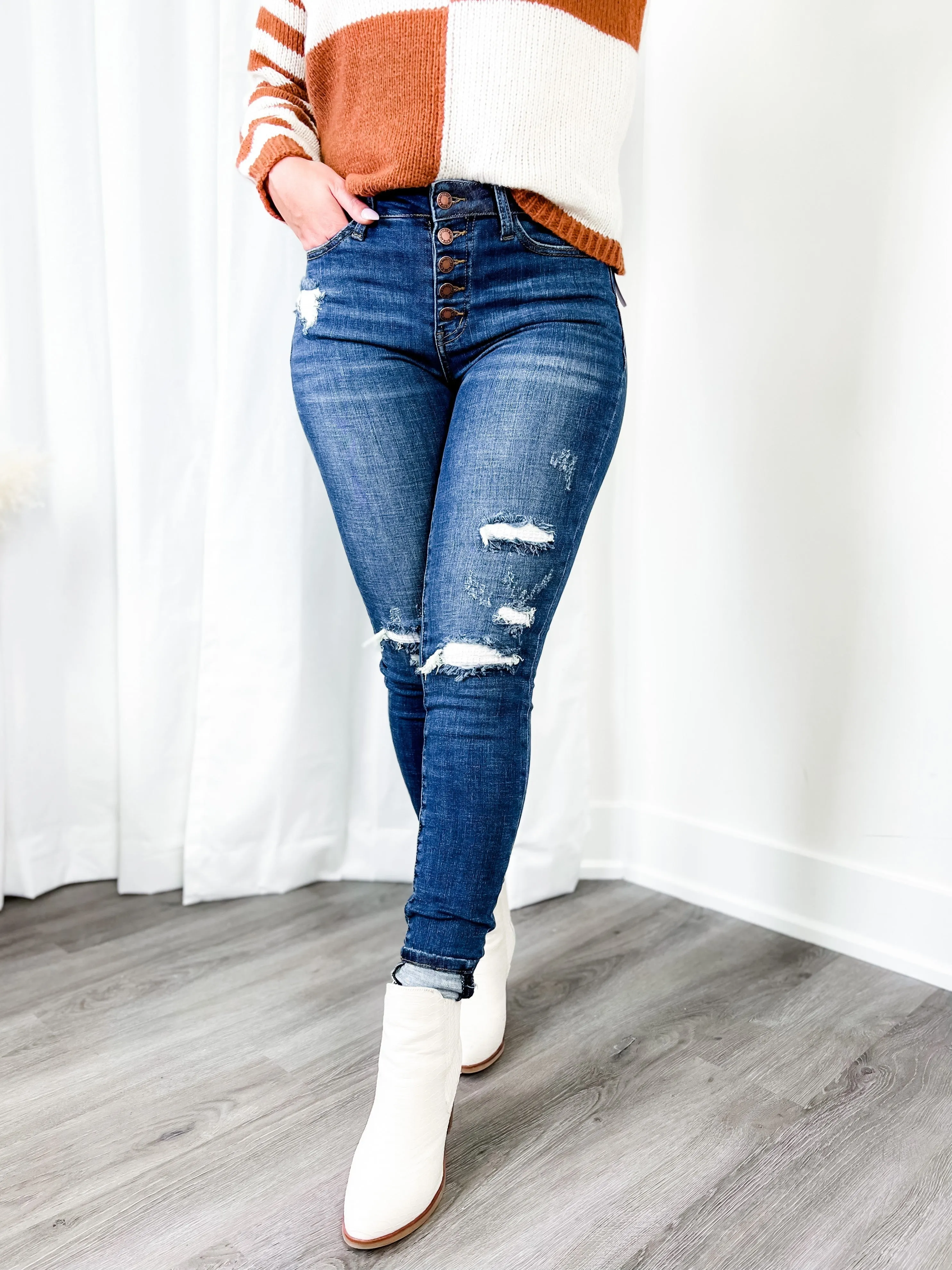 Judy Blue Mid Rise Skinny Thermal Patch