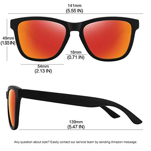 MEETSUN Polarized Sunglasses for Women Men Classic Retro Designer Style UV Protection (Black Frame / Orange Mirrored, 54)