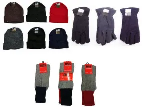 men's winter hat, gloves, and thermal socks combo Case of 180