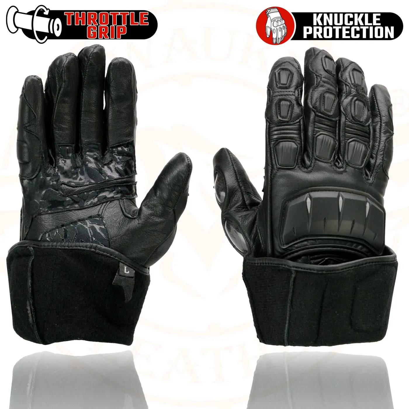 Milwaukee Leather SH717 Men's Black Leather Gauntlet Racing Motorcycle Hand Gloves W/ Hard Knuckle Protection Extra Grip Reinforced Palm