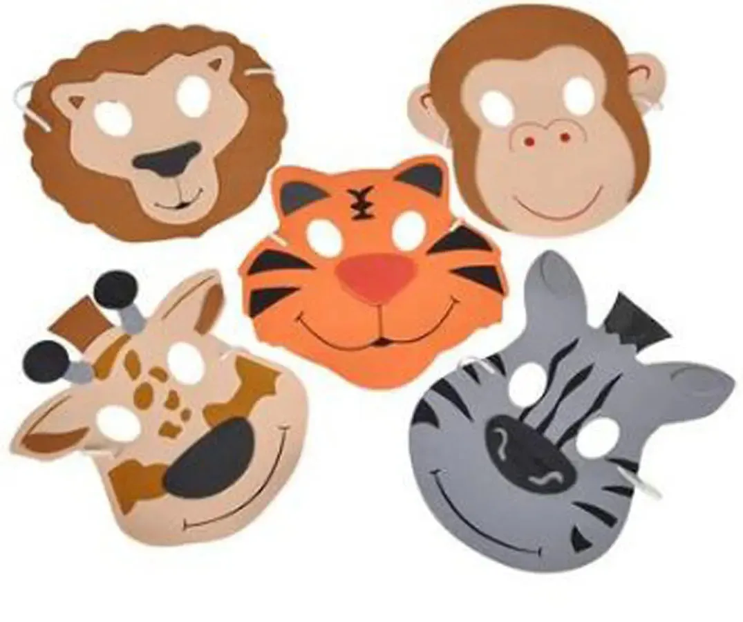 Zoo Animal Masks, Foam Assorted, 12/Pack